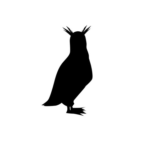 Crested penguin black silhouette, flat vector illustration isolated on white background.のイラスト素材