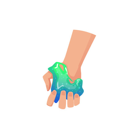 Anti stress slime mucus toy in hand of child flat vector illustration isolated.のイラスト素材