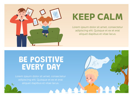 Noisy and messy kids banner templates set - cartoon flat vector illustration.のイラスト素材