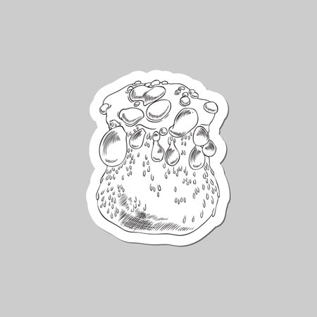 Hand drawn psychedelic mushroom in monochrome sketch style, vector illustration isolated on gray background.のイラスト素材