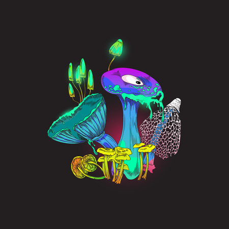 Toadstool dangerous mushroom plants and fungus monsters vector illustration.のイラスト素材