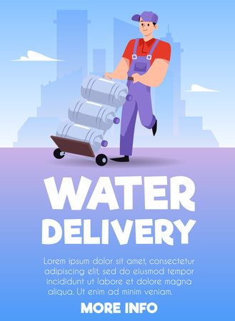 Water delivery card or poster for web and social media posts, flat vector.のイラスト素材