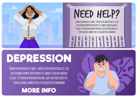 Set of website banner templates about depression flat styleのイラスト素材