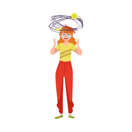 Crying woman under stress from financial problems, flat vector isolated.のイラスト素材