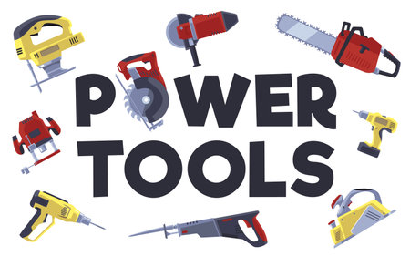 Set of professional yellow and red power tools flat styleのイラスト素材