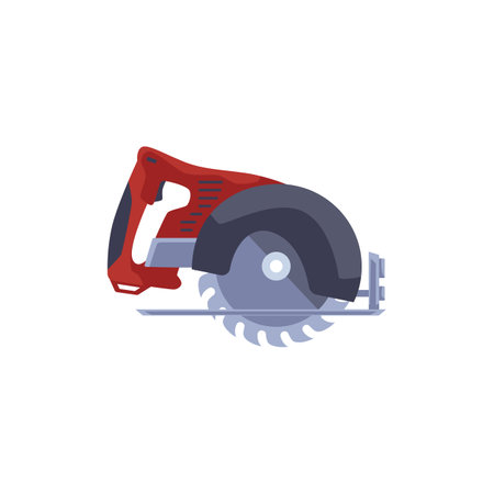 Plunge saw with circular blade, cartoon flat vector illustration isolated on white background.のイラスト素材