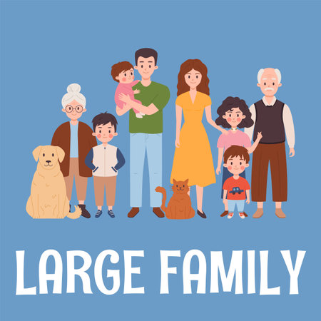 Banner for family day with multi generation family, flat vector illustration.のイラスト素材