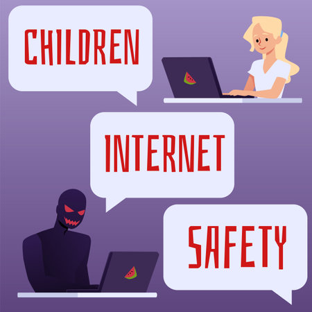 Children internet safety concept, flat vector illustration.のイラスト素材