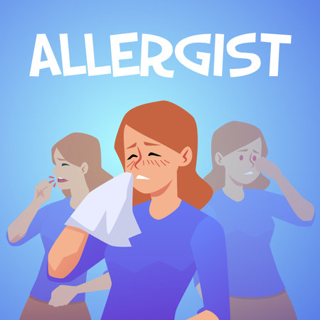 Squared banner with allergist woman flat style, vector illustrationのイラスト素材
