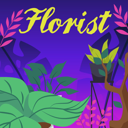 Squared banner about florist work flat style, vector illustrationのイラスト素材