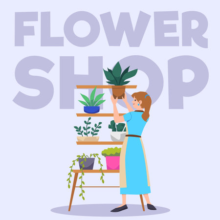 Flower shop advertising poster, flat vector illustration.のイラスト素材