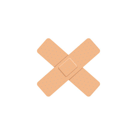 Crossed medical plasters, flat vector illustration isolated on white background.のイラスト素材