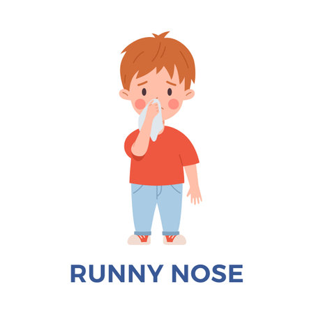 Sad boy with runny nose flat style, vector illustrationのイラスト素材