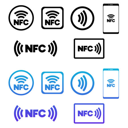 Wireless NFC technology icons and symbols line vector illustration isolated.のイラスト素材