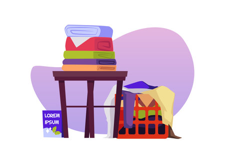Stacks of clean washed clothes after laundry, flat vector illustration isolated.のイラスト素材