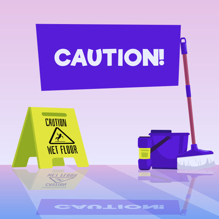 Squared banner about wet floor flat style, vector illustrationのイラスト素材