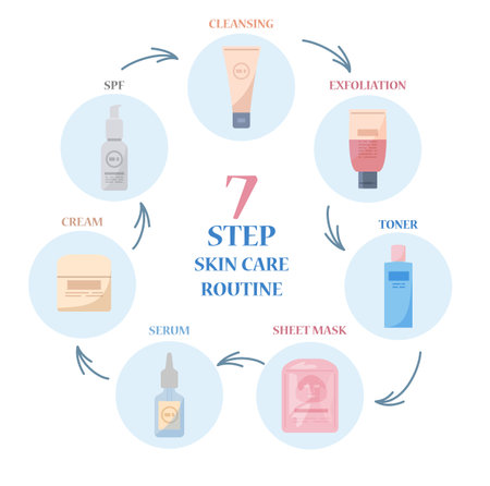 Infographic with round shapes about skin care routine flat styleのイラスト素材