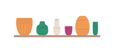 Shelf with vases for home decor sales and second hand market, flat vector isolated.のイラスト素材