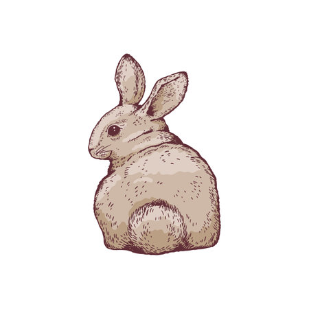 Cute and funny rabbit sitting, hand drawn sketch vector illustration isolated on white background.のイラスト素材