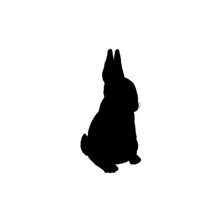 Black silhouette of rabbit stands on hind legs flat style, vector illustrationのイラスト素材