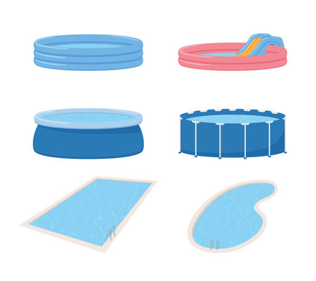 Inflatable pools set of different shapes vector illustration isolated on white.のイラスト素材