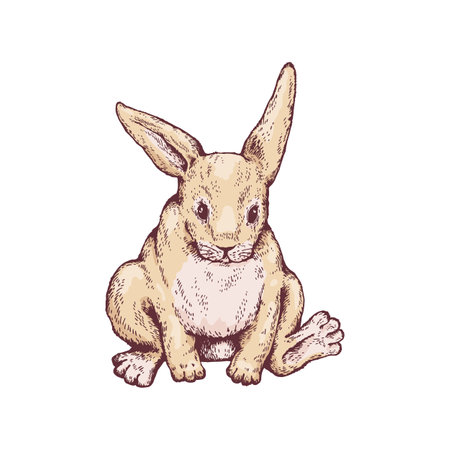Cute sitting rabbit animal sketch style, vector illustrationのイラスト素材