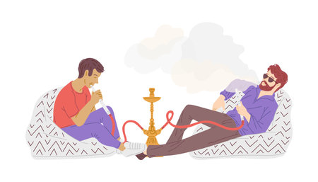 Men smoking hookah flat style, vector illustrationのイラスト素材