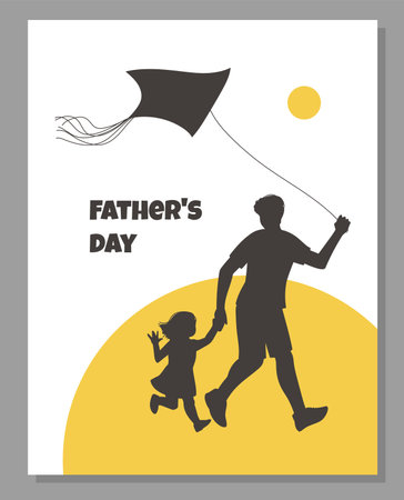 Fathers day greeting card with silhouettes of dad and child vector illustration.のイラスト素材