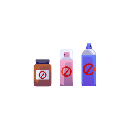 Colorful bottles with toxic sprays for pest control service flat styleのイラスト素材