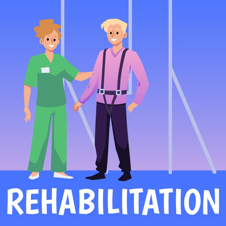 Rehabilitation medical centre program banner template flat vector illustration.のイラスト素材