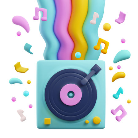 Realistic bright vinyl record with player 3D style, vector illustrationのイラスト素材