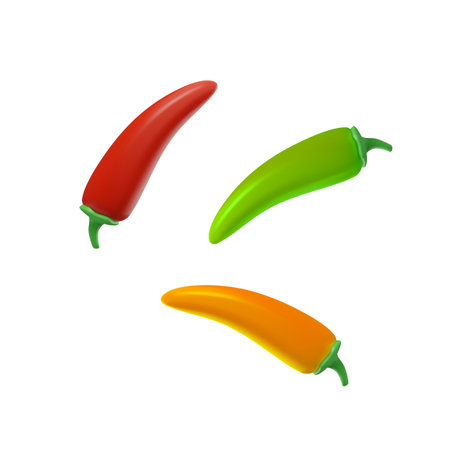 Chili peppers and jalapeno in 3d style, vector illustration isolated on white background.のイラスト素材