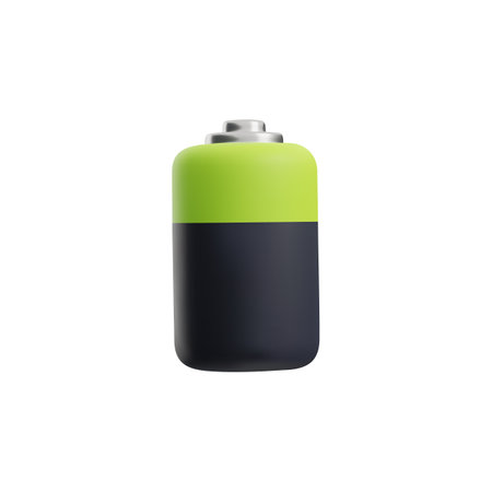 Electric battery in shape of cylinder, 3d style vector illustration isolated on white background.