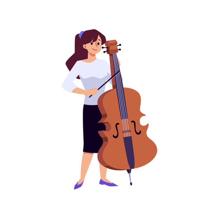 Woman playing cello or violoncello instrument flat vector illustration isolated.のイラスト素材