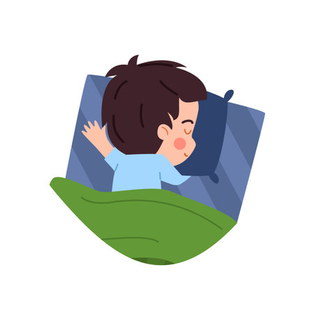 Cute sleeping child boy top view flat style, vector illustrationのイラスト素材