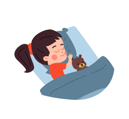 Happy sleeping kid girl flat style, vector illustrationのイラスト素材