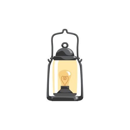 Handheld vintage burning lantern or lamp icon flat vector illustration isolated.のイラスト素材