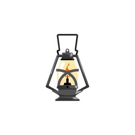 Black vintage lantern with burning wick flat style, vector illustrationのイラスト素材