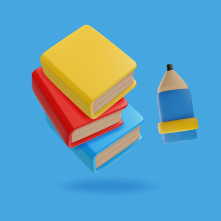 Stack of colorful books and pencil 3D style, vector illustrationのイラスト素材
