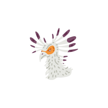 Secretarybird african bird head flat vector illustration isolated on white.のイラスト素材