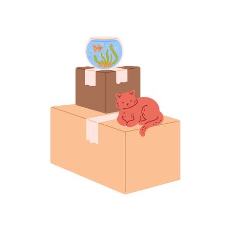 Pile of boxes packed and stacked for house moving, vector illustration isolated.のイラスト素材