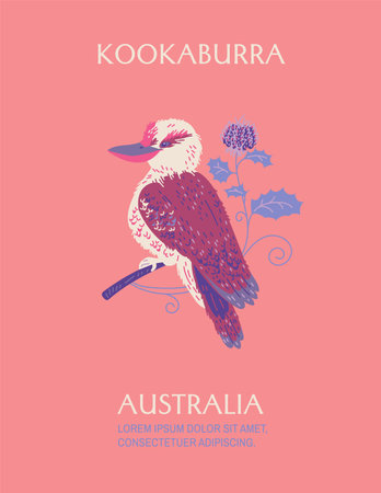 Poster or vertical banner with kookaburra flat style, vector illustrationのイラスト素材