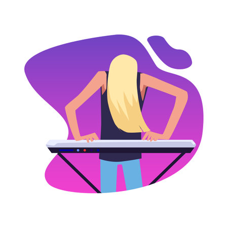 Rock musician keyboardist at concert or festival, vector illustration isolated.のイラスト素材