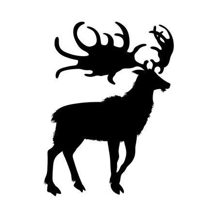 Vector illustration of black silhouette Megaloceros, concept of prehistoric period animals, isolated on white backgroundのイラスト素材