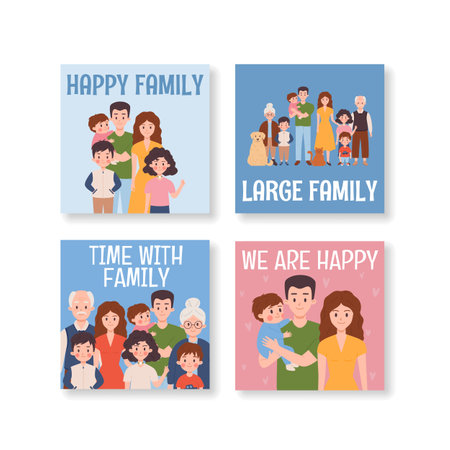 Big and happy families, set of posters - flat vector illustration.のイラスト素材