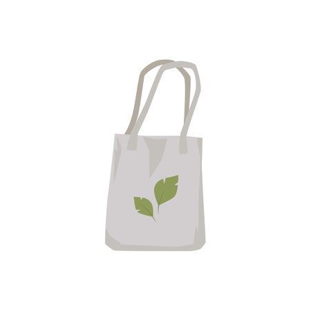 Tote bag with leaves drawing, flat vector illustration isolated on white background.のイラスト素材