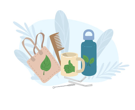 Set of recycling and reusable items flat style, vector illustrationのイラスト素材