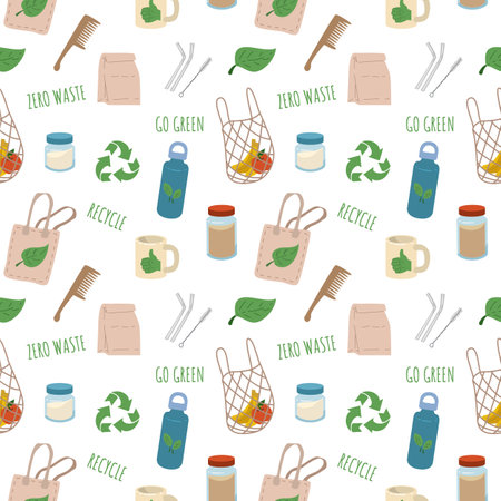Seamless pattern with zero waste items flat style, vector illustrationのイラスト素材