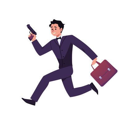 Special agent or spy escaping persecution, flat vector illustration isolated.のイラスト素材