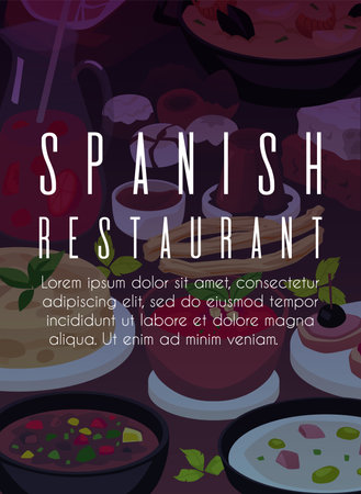 Poster or vertical banner for Spanish restaurant flat styleのイラスト素材